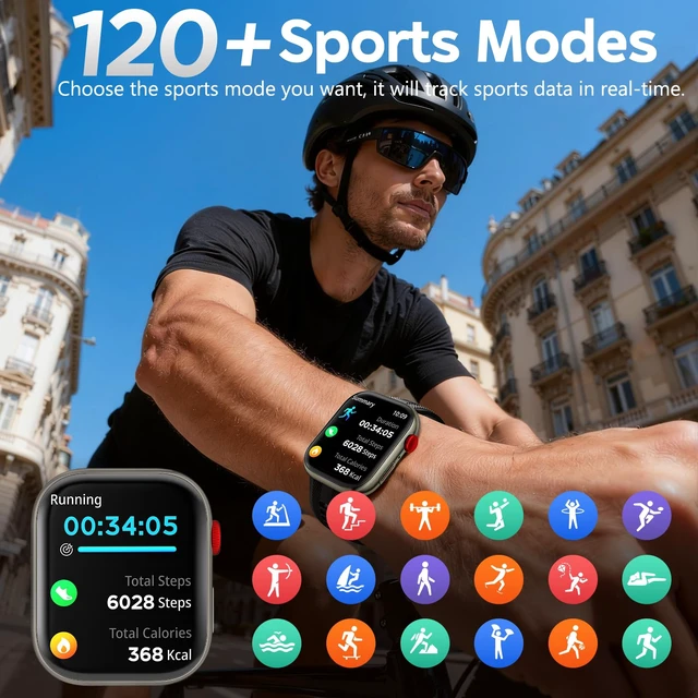 Alt view image 2 of 7 - Smart Watch for Men & Women, 1.88" HD Screen, 120+ Sports Modes, Black | Fitness Tracker, IP68 Waterproof, 300+ DIY Watch Faces, Bluetooth Calling & Alerts, Compatible iOS & Android Health Monitor
