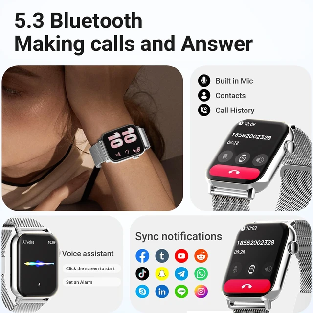 Alt view image 3 of 6 - Smart Watches for Women, 1.83'' HD Fitness Tracker with Answer/Make Calls, Heart Rate/Sleep/SpO2 Monitor, 120+ Sport Modes, IP68 Waterproof, Compatible iPhone/Android Silver