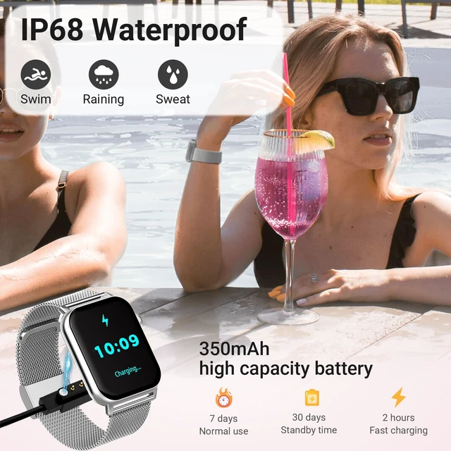Alt view image 6 of 6 - Smart Watches for Women, 1.83'' HD Fitness Tracker with Answer/Make Calls, Heart Rate/Sleep/SpO2 Monitor, 120+ Sport Modes, IP68 Waterproof, Compatible iPhone/Android Silver