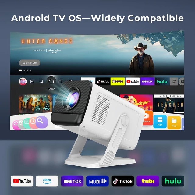 Alt view image 3 of 7 - Built-in Apps 4K Support Mini Projector with Android 14, Phone Remote | Portable Smart Projector with WiFi 6 and Bluetooth 5.4 for Bedroom Auto Keystone Compatible with Netflix/iOS/HDMI/TV Stick X1
