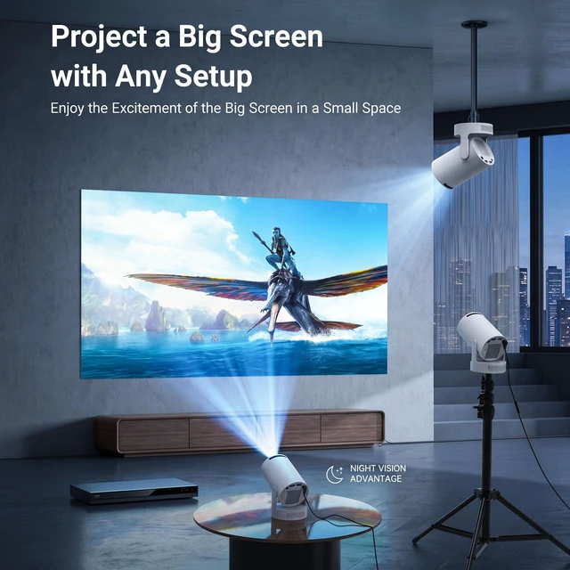 Alt view image 4 of 7 - Mini Projector with WiFi and Bluetooth,Smart Projector 4K Support | 210° Rotatable,5W Speaker,210 ANSI Auto Keystone, support 1080P Ideal for Bedroom & Camping
