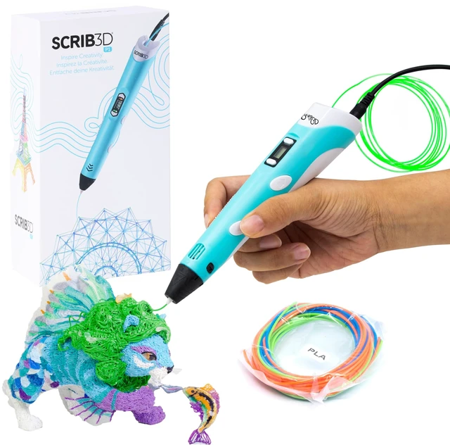 Main image of P1 3D Printing Pen with Display - Includes 3D Pen, 3 Starter Colors of PLA Filament, Stencil Book + Project Guide, and Power Adapter