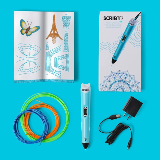Alt view image 5 of 7 - P1 3D Printing Pen with Display - Includes 3D Pen, 3 Starter Colors of PLA Filament, Stencil Book + Project Guide, and Power Adapter