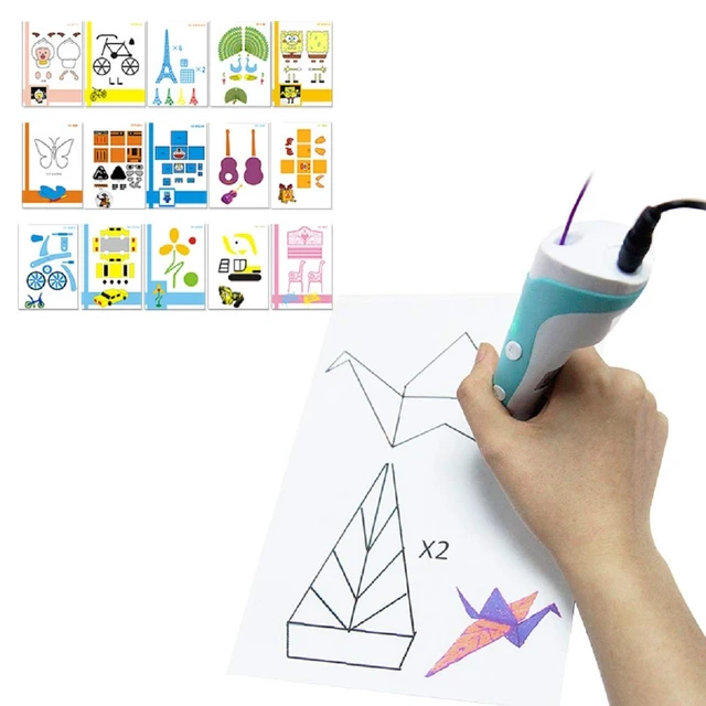 Alt view image 2 of 5 - 20 Sheets 3D Printer Drawing Molds Paper Stencils for 3D Printing Pen, 40 Patterns and a Clear Plate Set