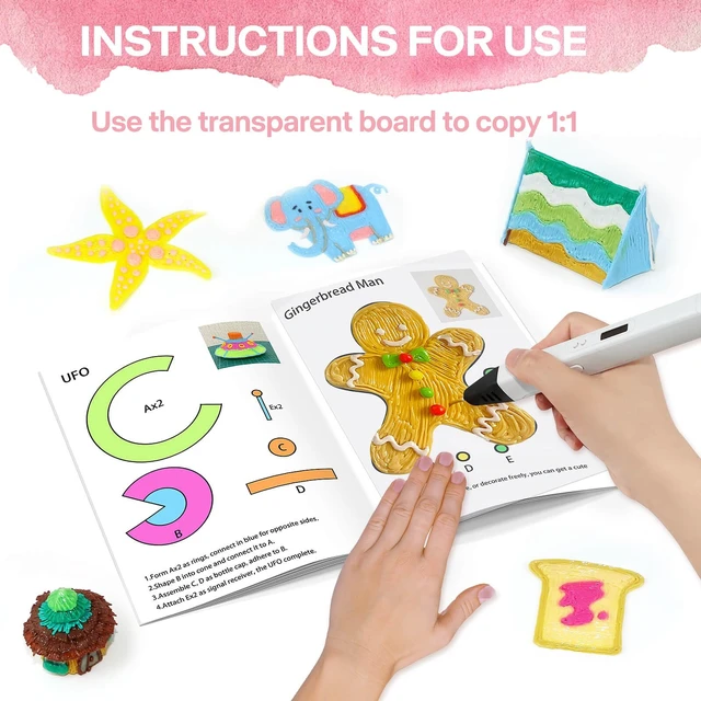 Alt view image 3 of 7 - 3D Pen Printing Drawing Book, 40 Patterns Painting Graffiti Template | Reusable 3D Art Thick Paper Stencils with A PVC Transparent Board, for Starter and Artist DIY Tools, Christmas Birthday Gifts