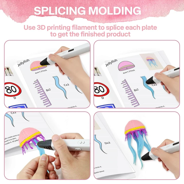 Alt view image 4 of 7 - 3D Pen Printing Drawing Book, 40 Patterns Painting Graffiti Template | Reusable 3D Art Thick Paper Stencils with A PVC Transparent Board, for Starter and Artist DIY Tools, Christmas Birthday Gifts