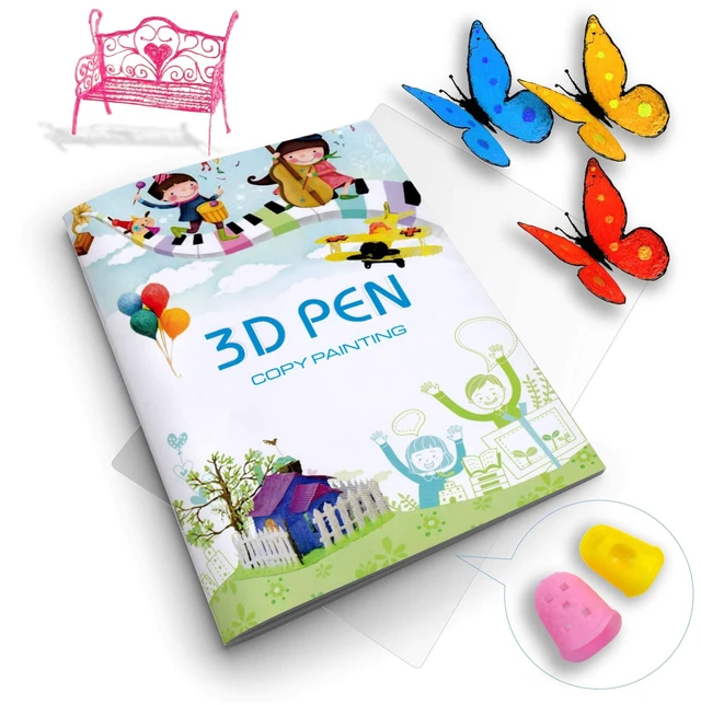 Main image of 3D Printing Drawing Book, 40 Patterns Thick Paper Template | Reusable Colorful Painting Graffiti Stencils, with a Clear Plate, for 3D Pen DIY Projects, Birthday Gifts, Creative Art