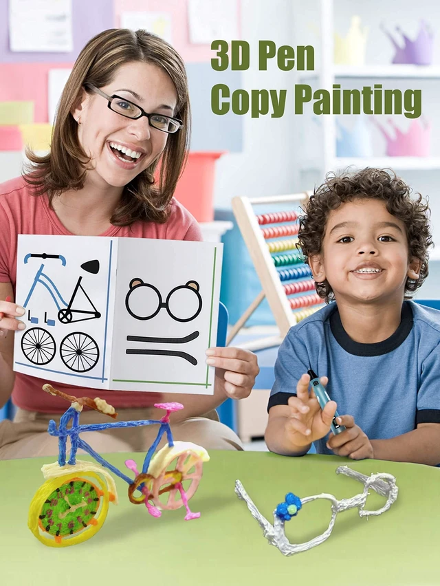 Alt view image 2 of 6 - 3D Printing Drawing Book, 40 Patterns Thick Paper Template | Reusable Colorful Painting Graffiti Stencils, with a Clear Plate, for 3D Pen DIY Projects, Birthday Gifts, Creative Art
