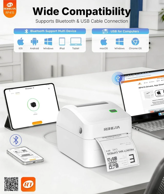 Alt view image 2 of 6 - Thermal Shipping Label Printer, Wireless 4x6 Bluetooth Label Sticker Printer for Shipping Packages for Small Business,Compatible with Windows macOS Android and iOS