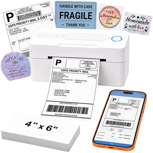 Main image of Bluetooth Thermal Shipping Label Printer, 4x6, White | Wireless Thermal Label Printer for Small Business, Compatible with Android, iPhone, Windows & Mac