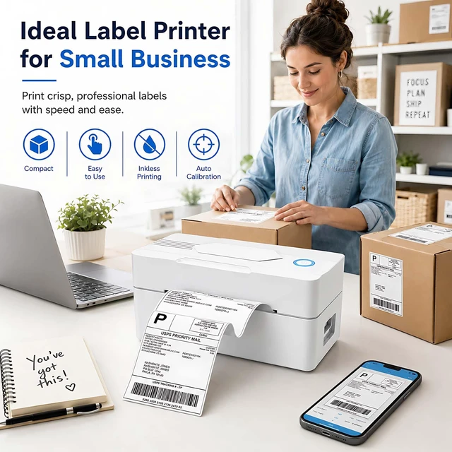 Alt view image 5 of 6 - Bluetooth Thermal Shipping Label Printer, 4x6, White | Wireless Thermal Label Printer for Small Business, Compatible with Android, iPhone, Windows & Mac