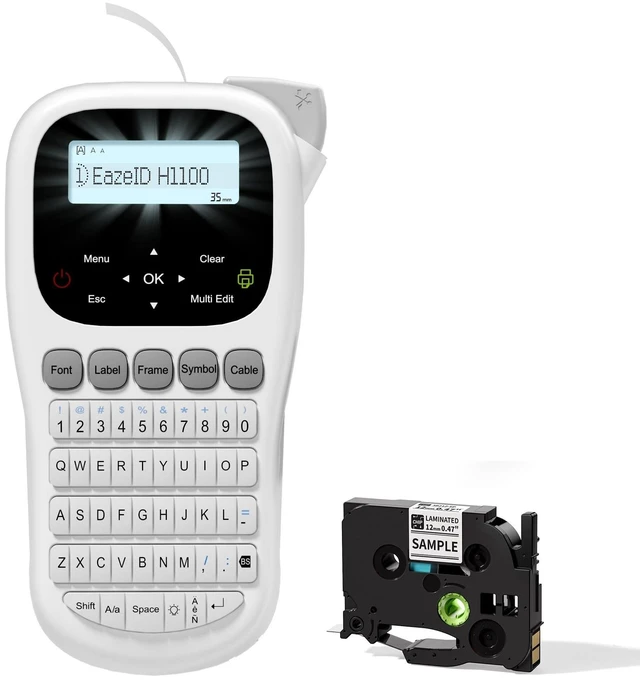 Main image of h1100 Label Maker Machine with-Tape, Label Maker Waterproof-Labels | Backlit Screen Multiple Fonts & Symbols, Portable Keyboard Labeler Waterproof-Labels 12mm 0.47 Laminated White