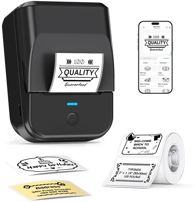 Main image of PM240 Label Maker Machine with Tape, Label Printer Black | 2'' Bluetooth Thermal Sticker Label Maker for Small Business, School Supplies, Classroom, Home Office with Multiple Templates