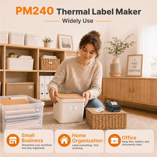 Alt view image 5 of 7 - PM240 Label Maker Machine with Tape, Label Printer Black | 2'' Bluetooth Thermal Sticker Label Maker for Small Business, School Supplies, Classroom, Home Office with Multiple Templates