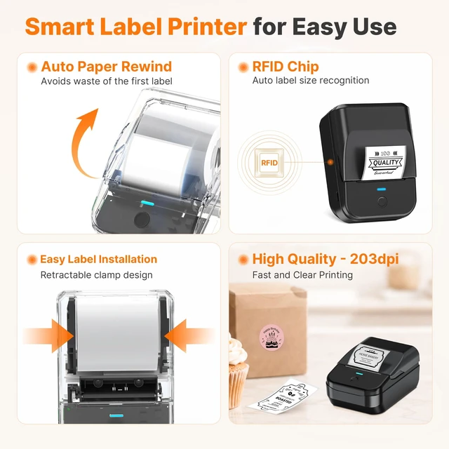Alt view image 3 of 7 - PM240 Label Maker Machine with Tape, Label Printer Black | 2'' Bluetooth Thermal Sticker Label Maker for Small Business, School Supplies, Classroom, Home Office with Multiple Templates