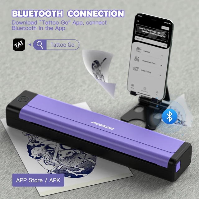 Alt view image 2 of 7 - Tattoo Stencil Printer with 10Pcs Transfer Paper - Bluetooth, Wireless, 2000mAh - Portable Thermal Printer Machine for Tattooist- 11.5x2.6x1.8in - Purple