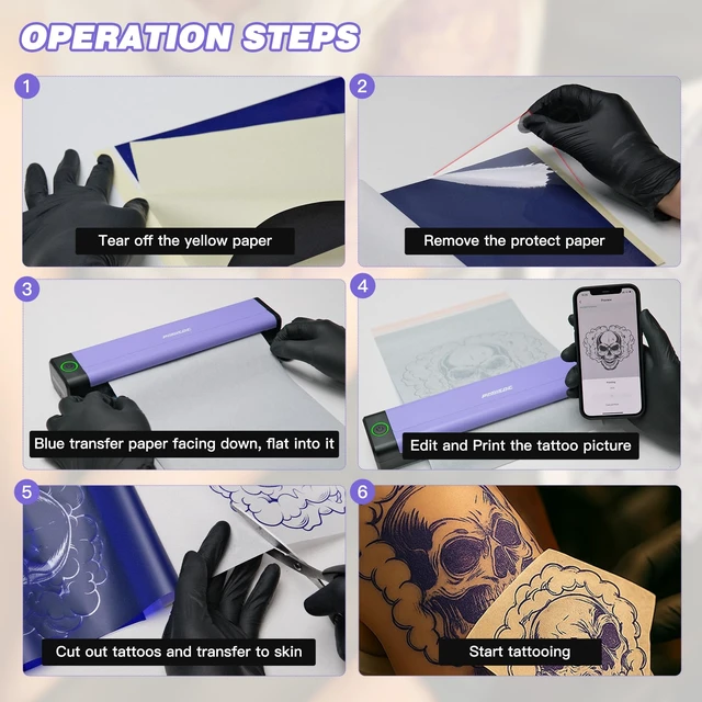 Alt view image 6 of 7 - Tattoo Stencil Printer with 10Pcs Transfer Paper - Bluetooth, Wireless, 2000mAh - Portable Thermal Printer Machine for Tattooist- 11.5x2.6x1.8in - Purple