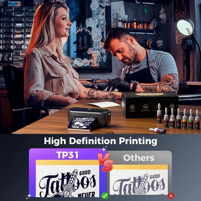 Alt view image 6 of 7 - TP31 Tattoo Stencil Printer, Wireless, Bluetooth, Thermal, Mini | with 30pcs Transfer Paper, Compatible with Phone & Tablet, for Tattoo Artists & Beginners, 3 Inch, Black