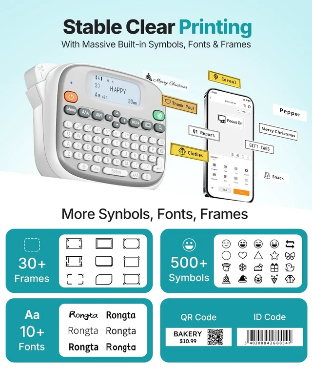 Alt view image 3 of 7 - TM95 Label Maker Machine, QWERTY Keyboard, 12mm Portable Labeler | Waterproof thermal labels, ideal for home organization, office & school labeling supplies,White