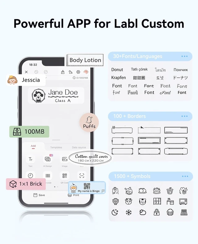 Alt view image 6 of 7 - D110 Mini Label Maker for Kids School Items, White | Creative App & Multiple Templates, Inkless Printing, Easy to Use, Ideal for Classroom, Home and Office