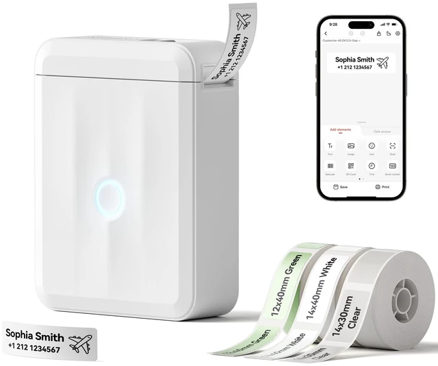 Main image of D110 Mini Label Maker for Kids School Items, White | Creative App & Multiple Templates, Inkless Printing, Easy to Use, Ideal for Classroom, Home and Office