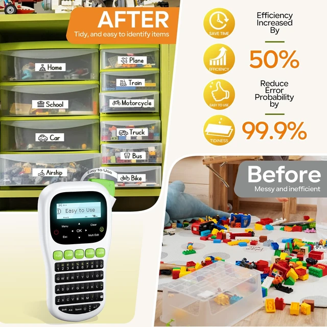 Alt view image 3 of 7 - Label Maker Machine with 4 Tapes, Labeler, H1100 Handheld Label Maker | Portable Label Printer with Waterproof Labels Laminated, Backlit Screen & Keyboard for Home Office Kids School Items Labeling