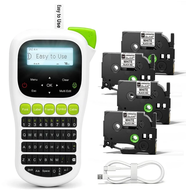 Main image of Label Maker Machine with 4 Tapes, Labeler, H1100 Handheld Label Maker | Portable Label Printer with Waterproof Labels Laminated, Backlit Screen & Keyboard for Home Office Kids School Items Labeling