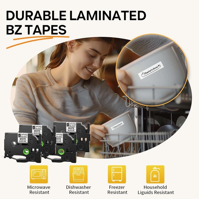 Alt view image 6 of 7 - Label Maker Machine with 4 Tapes, Labeler, H1100 Handheld Label Maker | Portable Label Printer with Waterproof Labels Laminated, Backlit Screen & Keyboard for Home Office Kids School Items Labeling