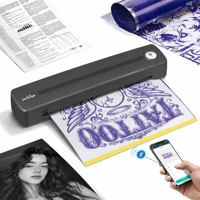 Main image of P91 2-in-1 Portable Thermal Inkless Printer, Tattoo Stencil & A4 | P91 Wireless Bluetooth A4 Thermal Printer, Lightweight Rechargeable Inkless for Tattoo Artists Office Travel