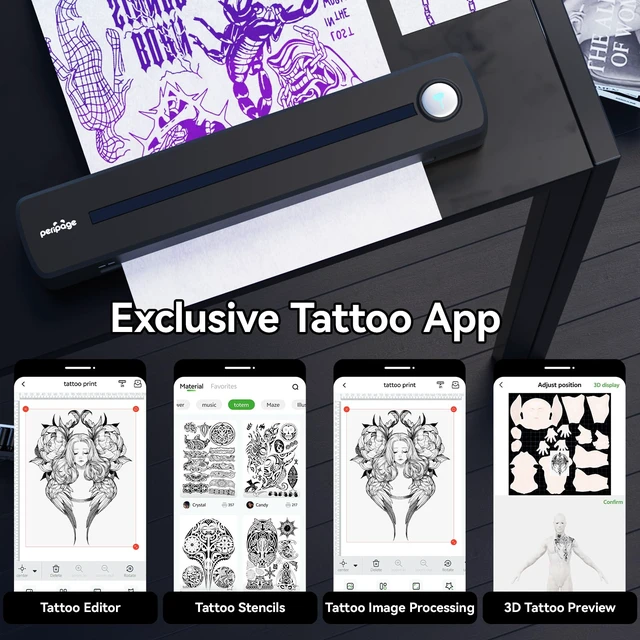 Alt view image 4 of 6 - P91 2-in-1 Portable Thermal Inkless Printer, Tattoo Stencil & A4 | P91 Wireless Bluetooth A4 Thermal Printer, Lightweight Rechargeable Inkless for Tattoo Artists Office Travel
