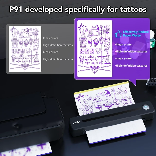 Alt view image 6 of 6 - P91 2-in-1 Portable Thermal Inkless Printer, Tattoo Stencil & A4 | P91 Wireless Bluetooth A4 Thermal Printer, Lightweight Rechargeable Inkless for Tattoo Artists Office Travel