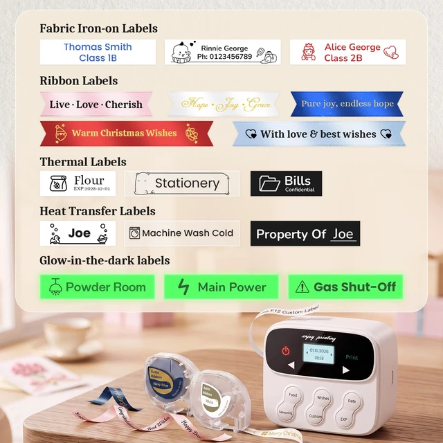 Alt view image 2 of 7 - F12 Ribbon Label Printer, Magnetic Label Maker Machine with Tape | Handheld Rechargeable, Backlit-LCD Screen Labeler, One-Click Print Date, 2 Printing Methods for DIY Craft Christmas Gift Wrap