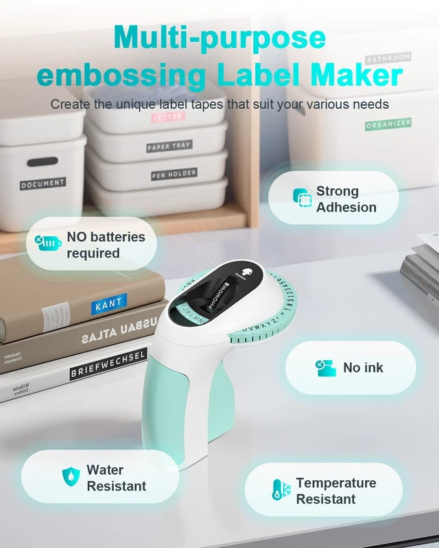 Alt view image 5 of 7 - Label Maker Machine with 6 Tapes, Old School Embossed Label Make | Manual Label Maker for School Supplies, & Home Kitchen Organization, Retro Vintage Embosser With Colorful Tapes