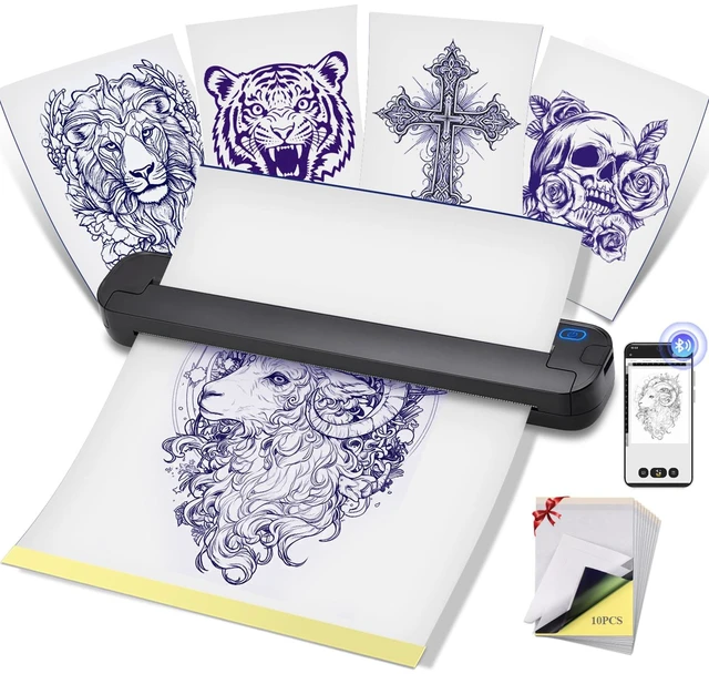 Main image of Portable Tattoo Stencil Printer, Bluetooth Thermal Transfer Printer | for Tattoo Artists & Beginners, Compatible with Bluetooth/USB-C, 203 DPI Thermal Printing, Compact 455g, 10 Sheets Included