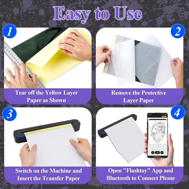 Alt view image 7 of 7 - Portable Tattoo Stencil Printer, Bluetooth Thermal Transfer Printer | for Tattoo Artists & Beginners, Compatible with Bluetooth/USB-C, 203 DPI Thermal Printing, Compact 455g, 10 Sheets Included
