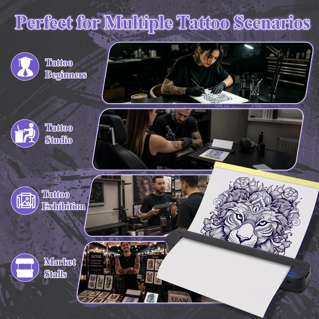 Alt view image 6 of 7 - Portable Tattoo Stencil Printer, Bluetooth Thermal Transfer Printer | for Tattoo Artists & Beginners, Compatible with Bluetooth/USB-C, 203 DPI Thermal Printing, Compact 455g, 10 Sheets Included