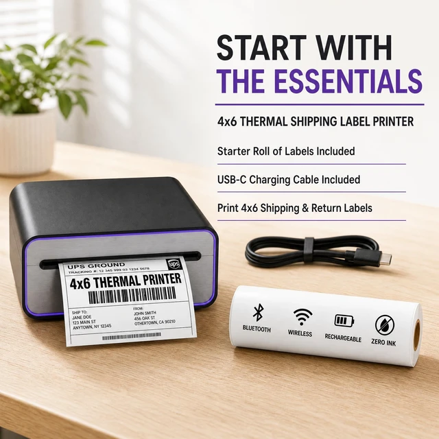 Alt view image 2 of 7 - 4x6 Thermal Shipping Label Printer, Bluetooth Wireless | Portable thermal printer for iPhone or Android: Zeturn app, rechargeable battery, auto-alignment, and no ink for shipping