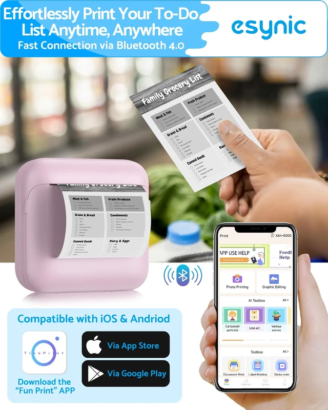 Alt view image 3 of 7 - Mini Sticker Printer-1200mAh Rechargeable Battery-Bluetooth Portable Thermal Printer-Lnkless Printing- APP With 1000 Templates-5 Roll Adhesive & 5 Thermal Paper-6*Color Pens-for Notes/Photo etc