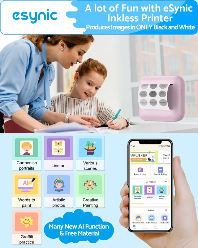 Alt view image 6 of 7 - Mini Sticker Printer-1200mAh Rechargeable Battery-Bluetooth Portable Thermal Printer-Lnkless Printing- APP With 1000 Templates-5 Roll Adhesive & 5 Thermal Paper-6*Color Pens-for Notes/Photo etc