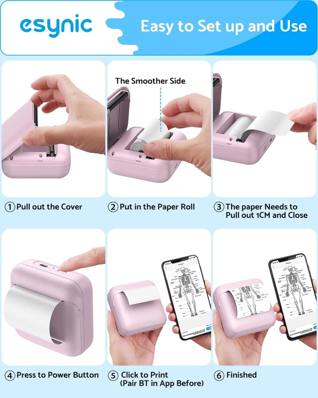 Alt view image 4 of 7 - Mini Sticker Printer-1200mAh Rechargeable Battery-Bluetooth Portable Thermal Printer-Lnkless Printing- APP With 1000 Templates-5 Roll Adhesive & 5 Thermal Paper-6*Color Pens-for Notes/Photo etc