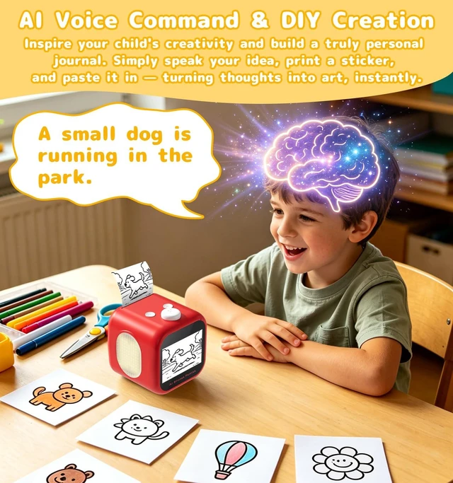 Alt view image 2 of 7 - AI Voice Sticker Printer, 3.5" HD Touchscreen Mini Thermal Inkless Printer with Ambient Light, WiFi Portable Sticker Maker Machine with 2000mAh Battery for Kids DIY, Journaling & Gift(Red)