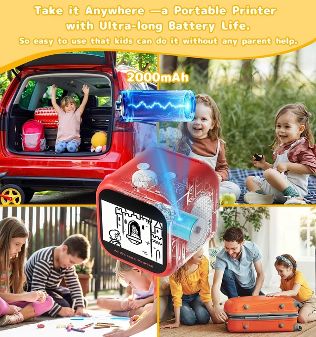 Alt view image 6 of 7 - AI Voice Sticker Printer, 3.5" HD Touchscreen Mini Thermal Inkless Printer with Ambient Light, WiFi Portable Sticker Maker Machine with 2000mAh Battery for Kids DIY, Journaling & Gift(Red)