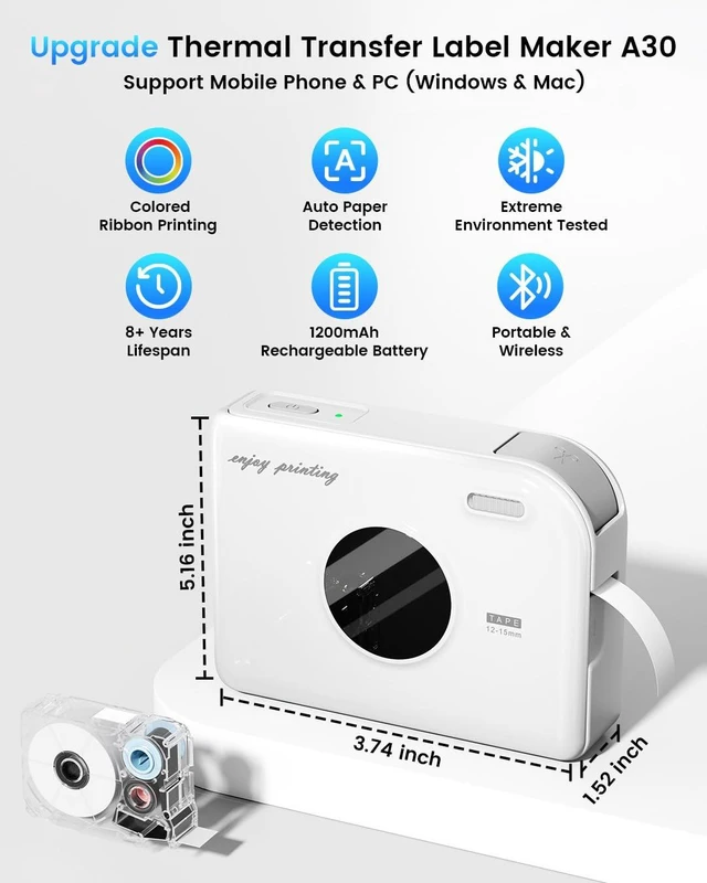 Alt view image 5 of 7 - Ribbon Printer, A30 Bluetooth Small Label Maker Machine with Tapes | Print Custom Text And Icons For Small Business, Gift Decorations, Fabric Tags, DIY Crafts, Wedding Bouquets & Party Favors