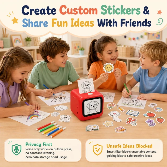 Alt view image 5 of 7 - Sticker Maker for Kids, Portable Inkless Thermal Printer | Voicetoimage AI, 5 thermal rolls & 6 pencils, 7 art styles, screenfree play, DIY crafts, birthday gift for boys & girls