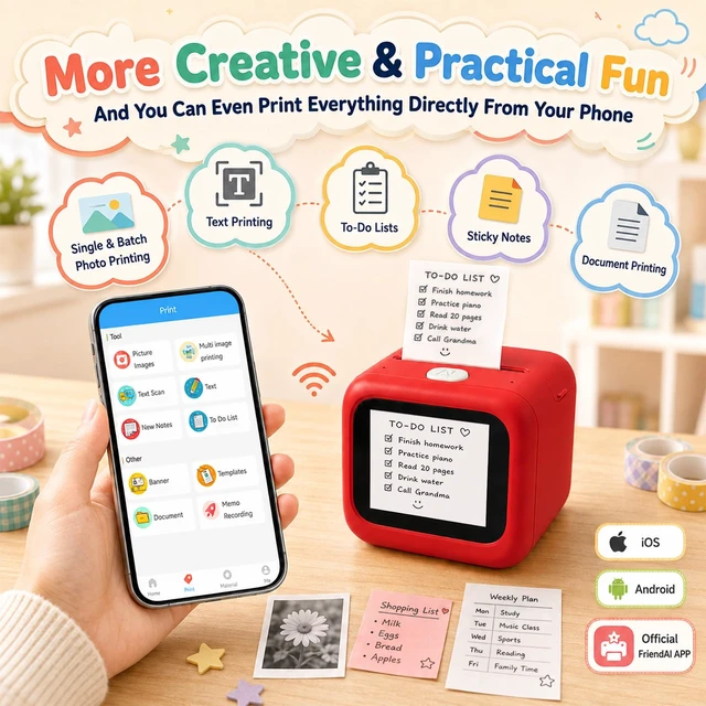 Alt view image 6 of 7 - Sticker Maker for Kids, Portable Inkless Thermal Printer | Voicetoimage AI, 5 thermal rolls & 6 pencils, 7 art styles, screenfree play, DIY crafts, birthday gift for boys & girls