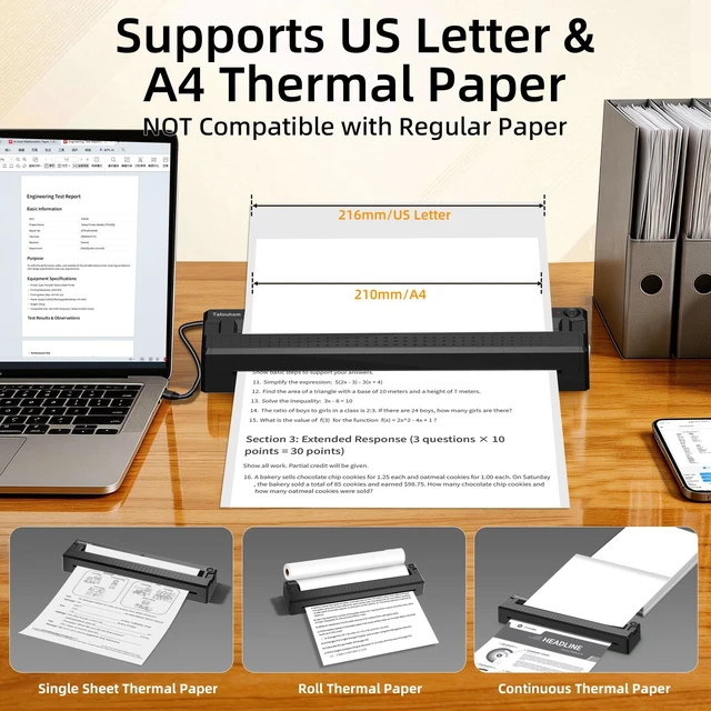 Alt view image 4 of 6 - Portable Thermal Printer Wireless Bluetooth Inkless for Travel | 8.5"x11" US Letter mobile document printer, compatible iOS, Android & PC, compact mini design for home office daily printing