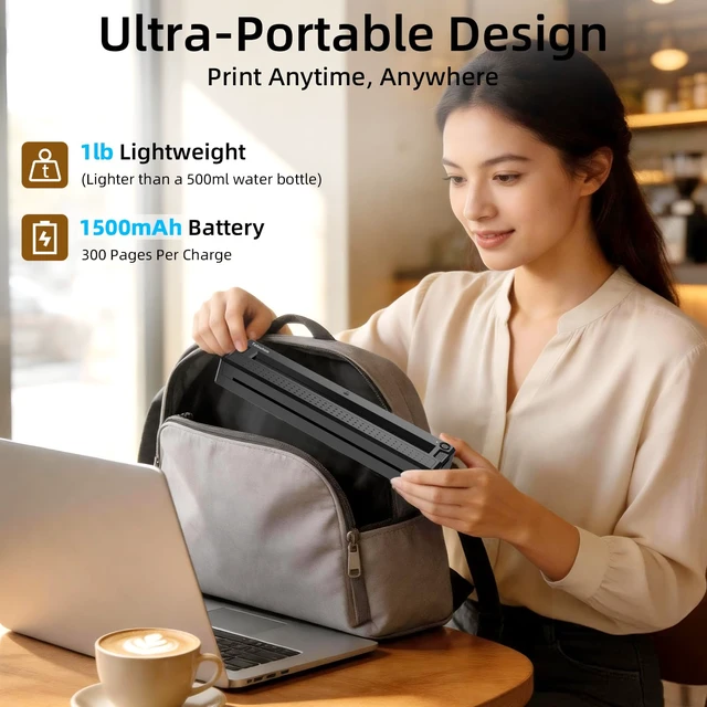 Alt view image 5 of 6 - Portable Thermal Printer Wireless Bluetooth Inkless for Travel | 8.5"x11" US Letter mobile document printer, compatible iOS, Android & PC, compact mini design for home office daily printing