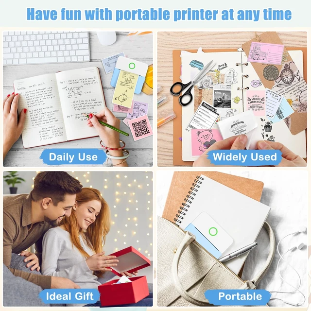 Alt view image 6 of 7 - Mini Sticker Bluetooth Printer with 11 Rolls Paper, Pocket-Sized Inkless Printer for Photo, Memo, Travel (Blue)