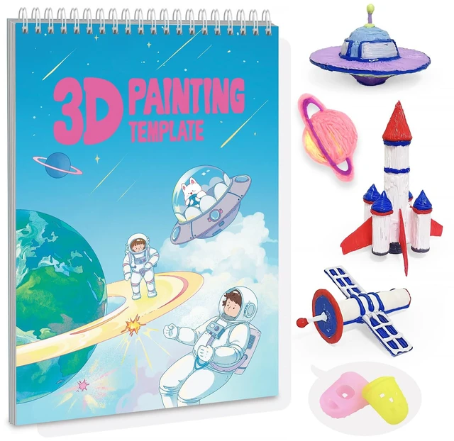Main image of 3D Space Printing Drawing Book, 40 Patterns Reusable Paper Template | Spiral Bound Graffiti Stencils with PVC Board, for Beginners and Artists, DIY Gift for Christmas & Birthday, School Projects