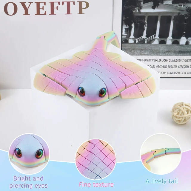 Alt view image 5 of 5 - Manta Ray Fidget Toy, 3D Printed Toy Articulated Sea Animal Desk Toys | Mantaray Multicolor PLA Flexible Fish Sensory Toy for Teens & Adults, Desk Toys for Stress Relief, Easter Basket Stuffers